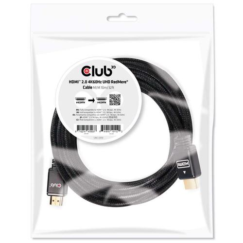 CLUB3D CAVO HDMI 2.0 MALE TO HDMI 2.0 MALE 10 MT HIGH SPEED 4K 60HZ UHD REDMERE BLACK